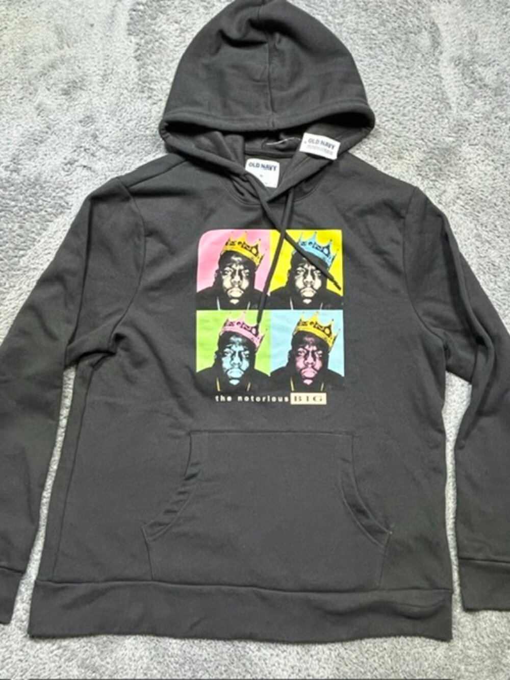Old Navy Hoodie Men's XL Black The Notorious B.I.G. Biggie Smalls Crown Art NEW